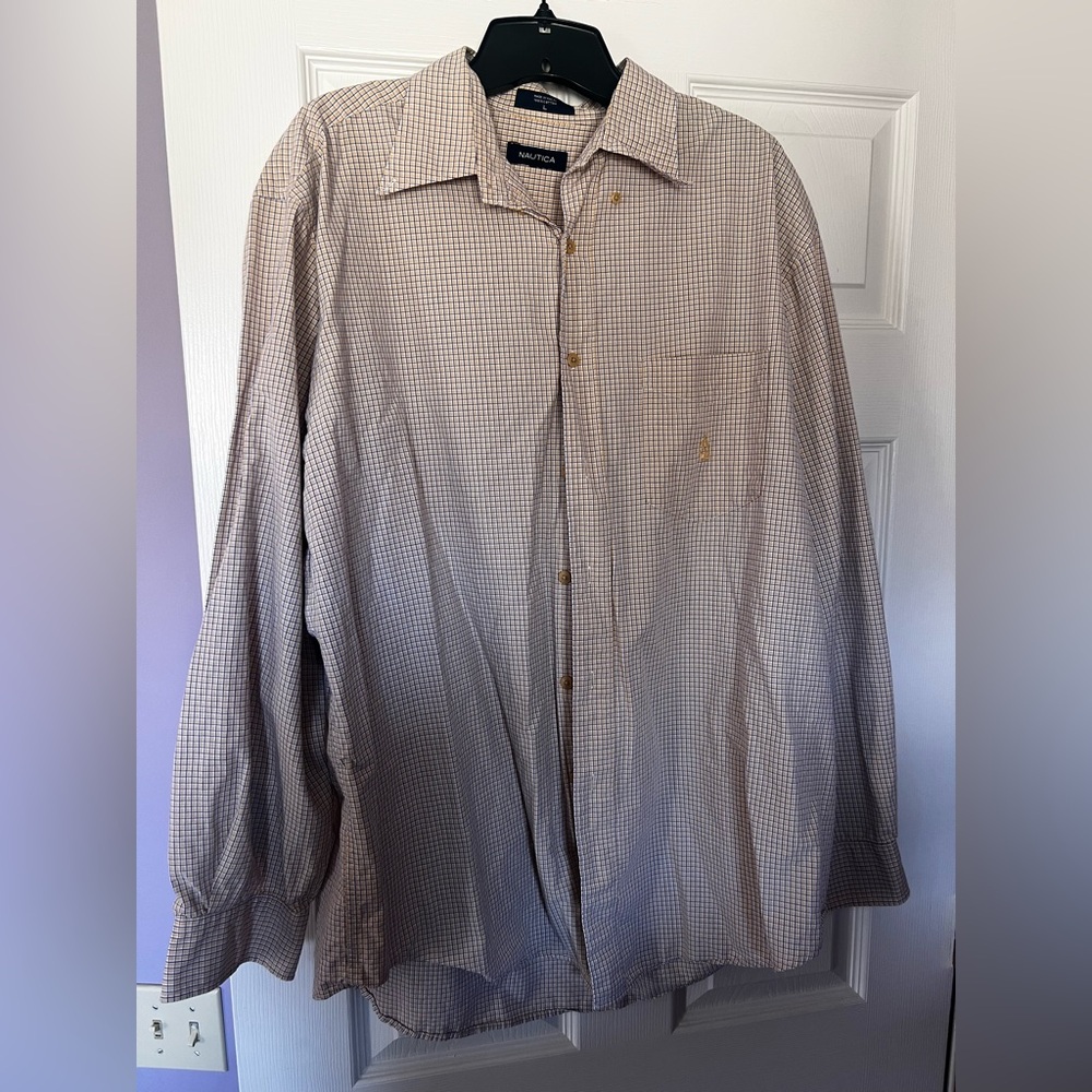 Nautica Checkered Button‎ Up Shirt, Men's large, Yellow and Blue EUC
